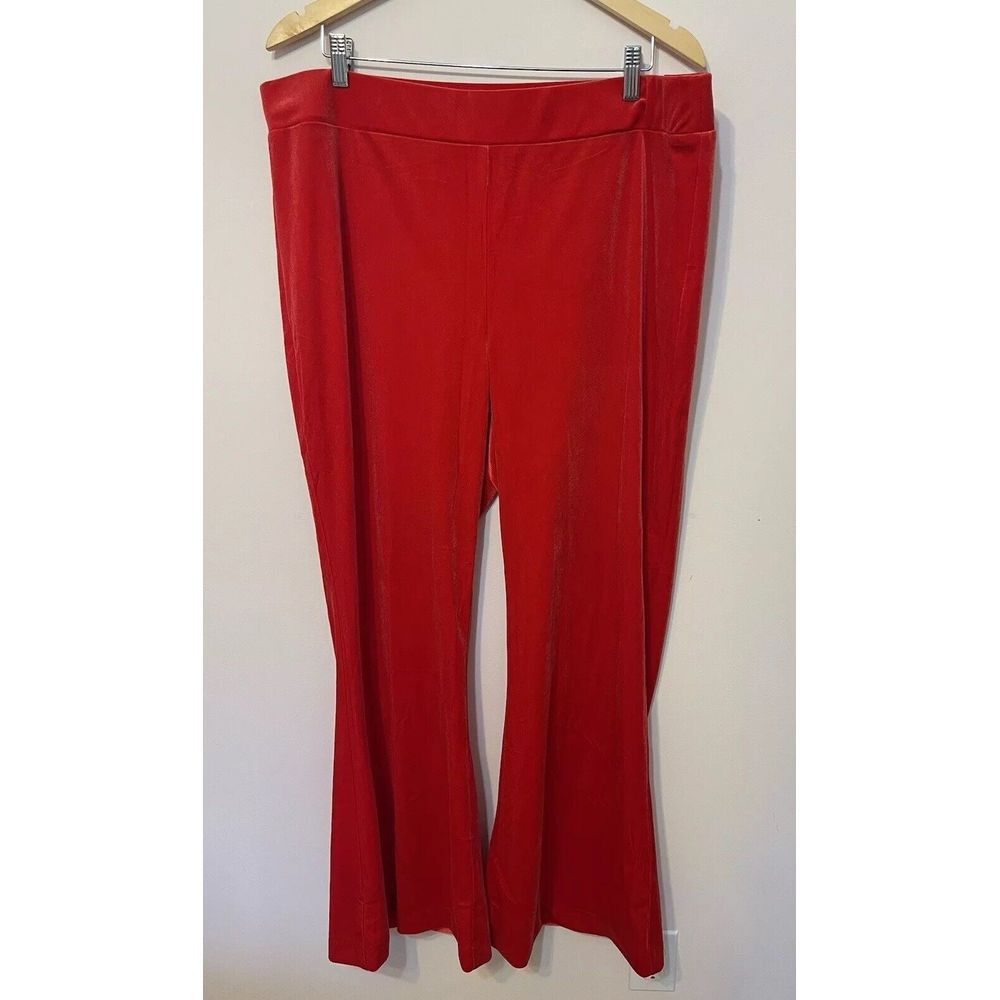 Lane‎ Bryant Velvet Flare Leg Pants Red Pull On Elastic Waist Mid Rise Size 20